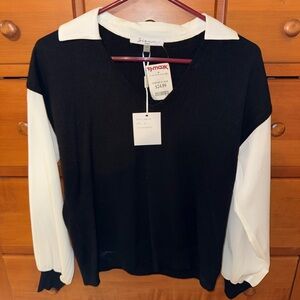 Black & White Collared Long Sleeve Blouse